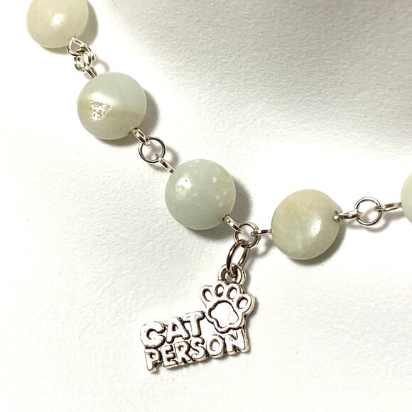 Genuine Pale Green Serpentine Necklace, Cute Cat Person Paw Print + Gemstone - Picture 1 of 13